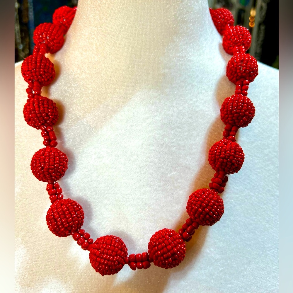 Seed bead ball Necklace in Antique Dark Coral